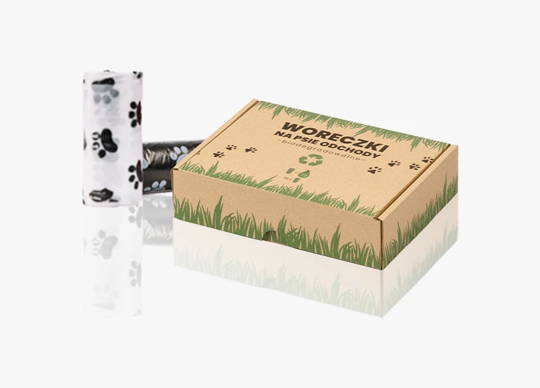 praktyczny i estetyczny karton wysyłkowy z własnym nadrukiem woreczki na psie odchody Lovedog